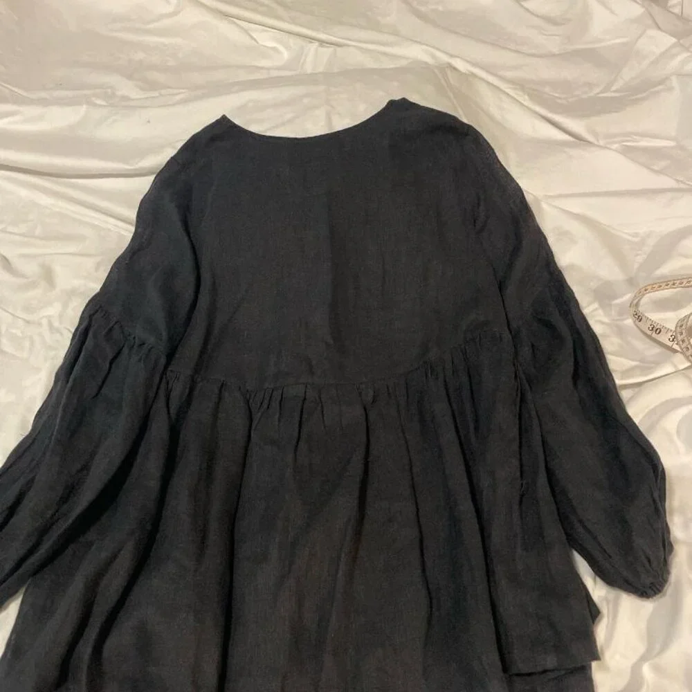 100% Linen Black Blouse - Picture 4 of 7
